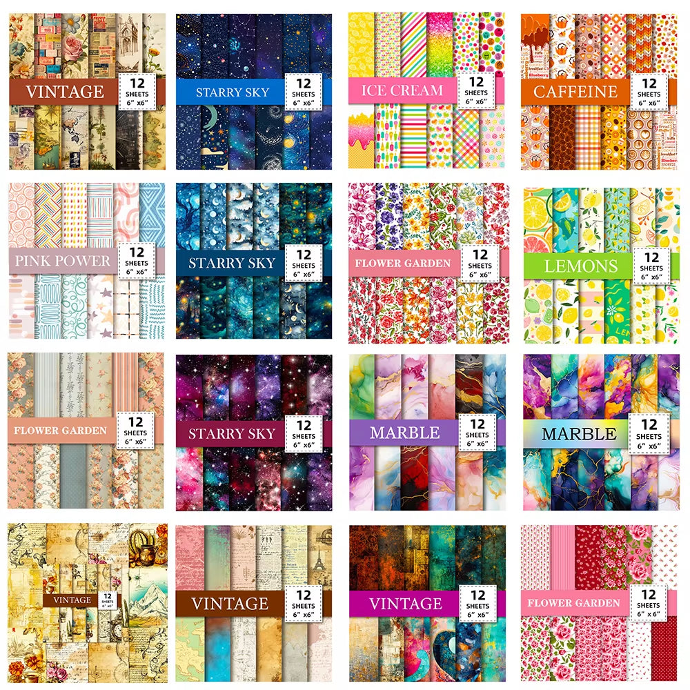 12 Sheet Scrapbooking Paper 15X15Cm, Christmas Journal Planner Paper Pad Cardstock Backgrounds Card for DIY Art Craft Decoration