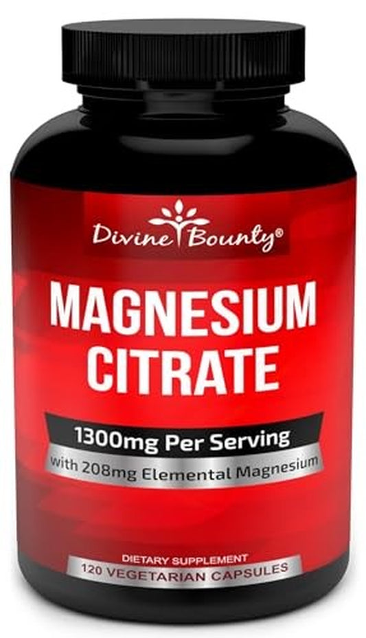 Pure Magnesium Citrate Capsules - 1300Mg Magnesium Supplement with Elemental