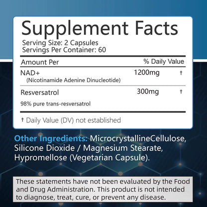 Nad+Supplements - with Resveratrol - Natural Energy Supplement, Support Cell Health, Anti-Aging, Enhance Immunity - 120 Capsules